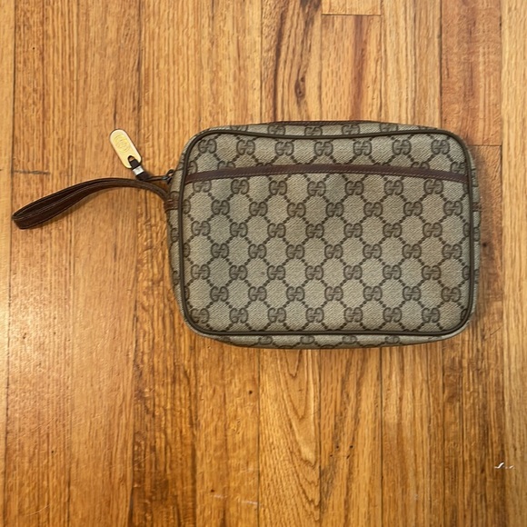 Vintage Gucci GG Brown Canvas Zip Logo Clutch - Picture 13 of 14
